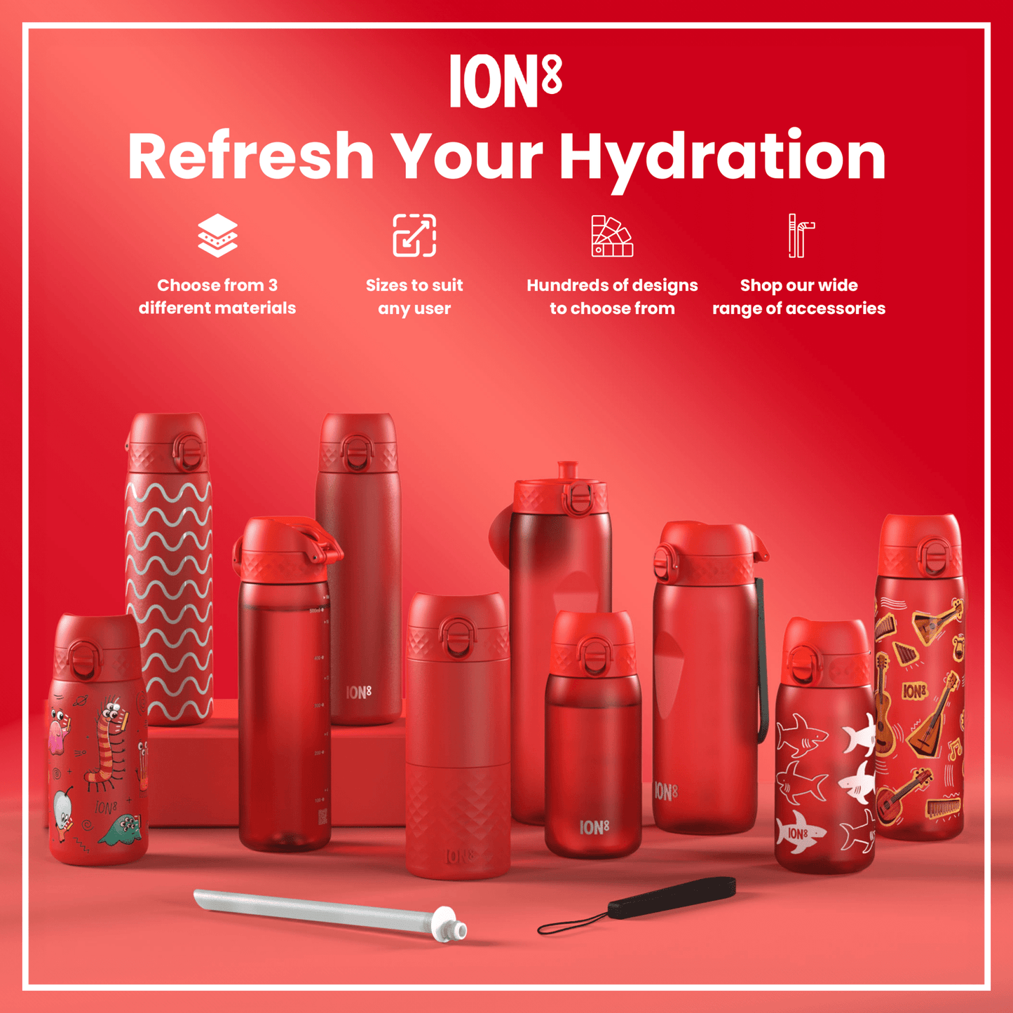 Leak Proof Slim Water Bottle, Stainless Steel, Red, 600ml (20oz) - STRYQ