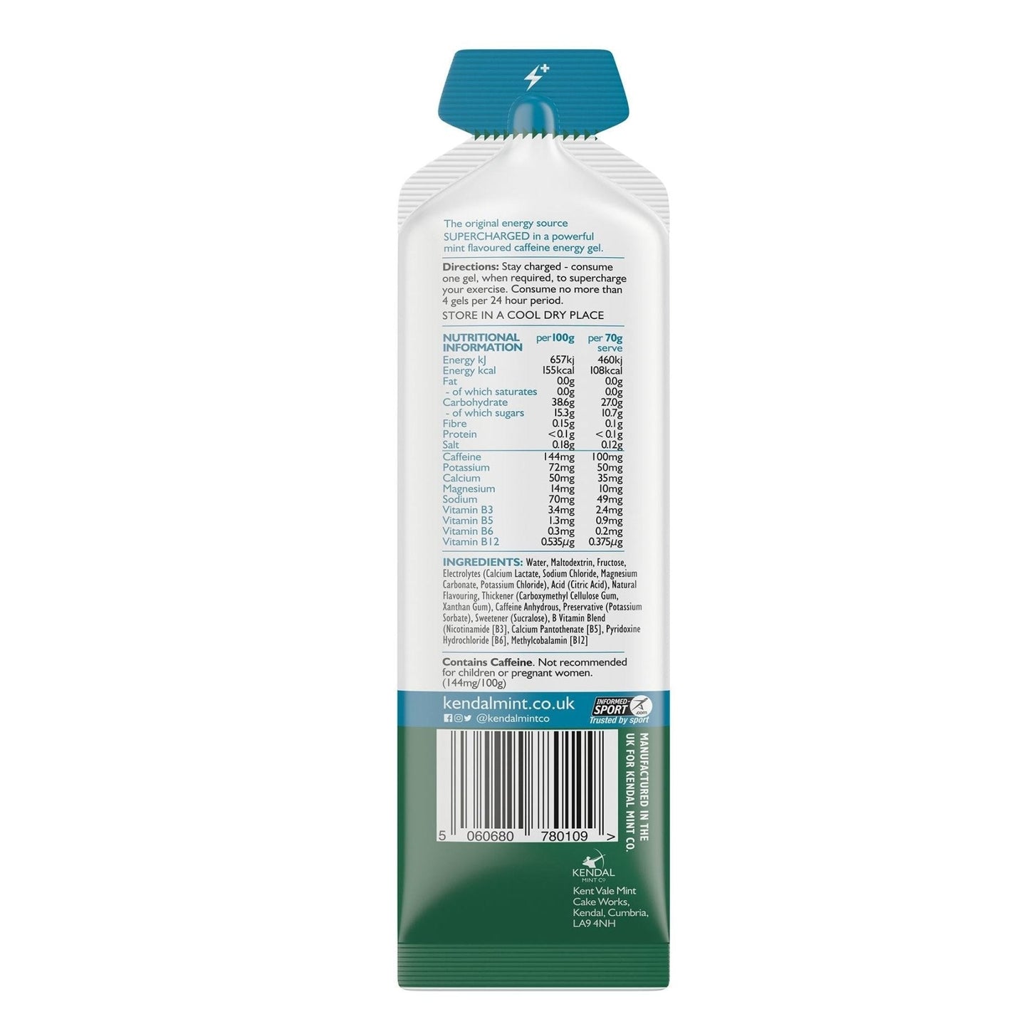 Kendal Mint Co Running Gel+ Mint Caffeine Energy Gel 70g - STRYQ