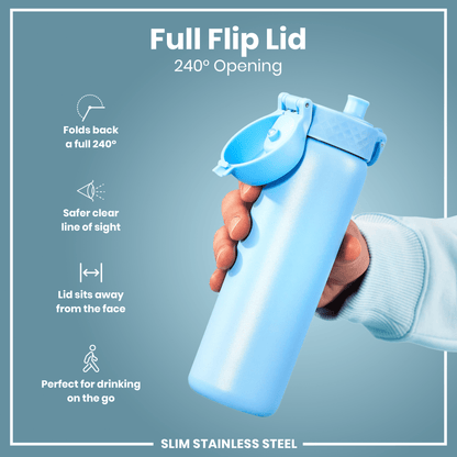Leak Proof Slim Water Bottle, Stainless Steel, Alaskan Blue, 600ml (20oz) - STRYQ
