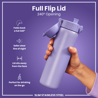 Leak Proof Slim Water Bottle, Stainless Steel, Light Purple, 600ml (20oz) - STRYQ