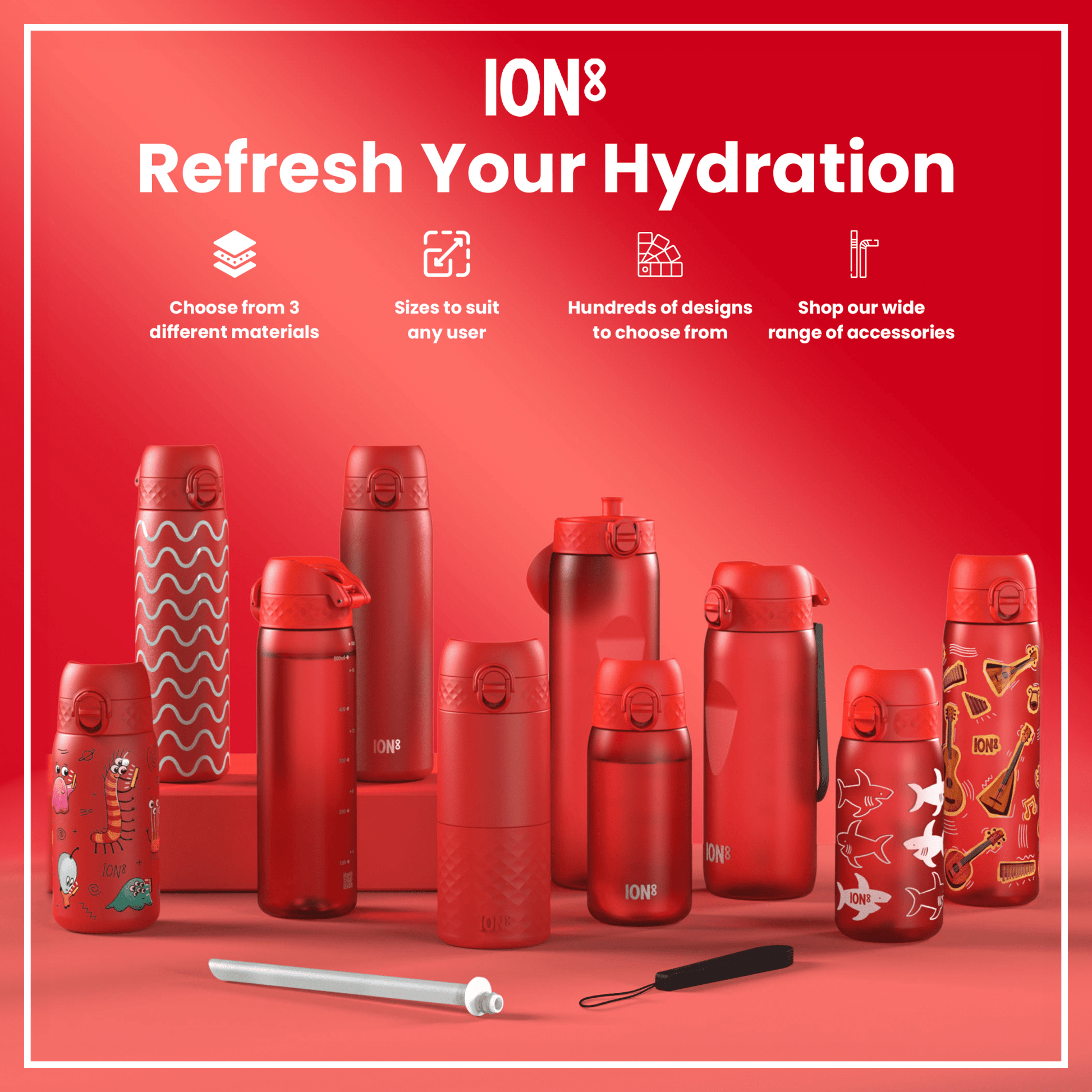 Leak Proof Slim Water Bottle, Stainless Steel, Red, 600ml (20oz) - STRYQ