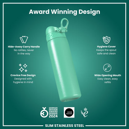 Leak Proof Slim Water Bottle, Stainless Steel, Teal, 600ml (20oz) - STRYQ