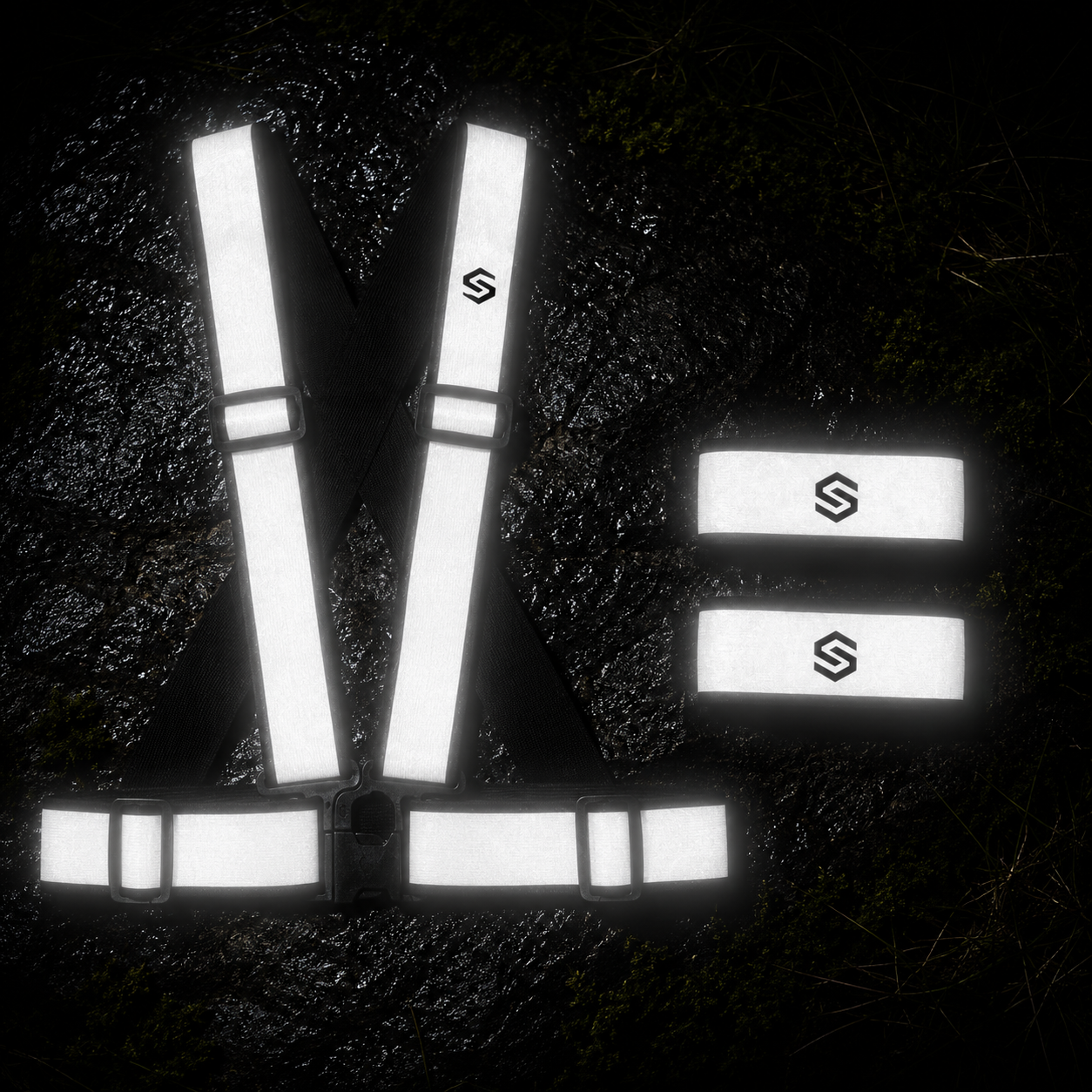 STRYQ reflective running gear with adjustable arm and leg bands
