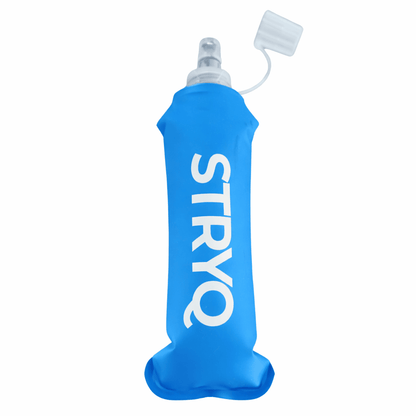 Blue collapsible running bottle for hydration vest training