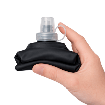 STRYQ black 500ml soft flask collapsed in hand for running