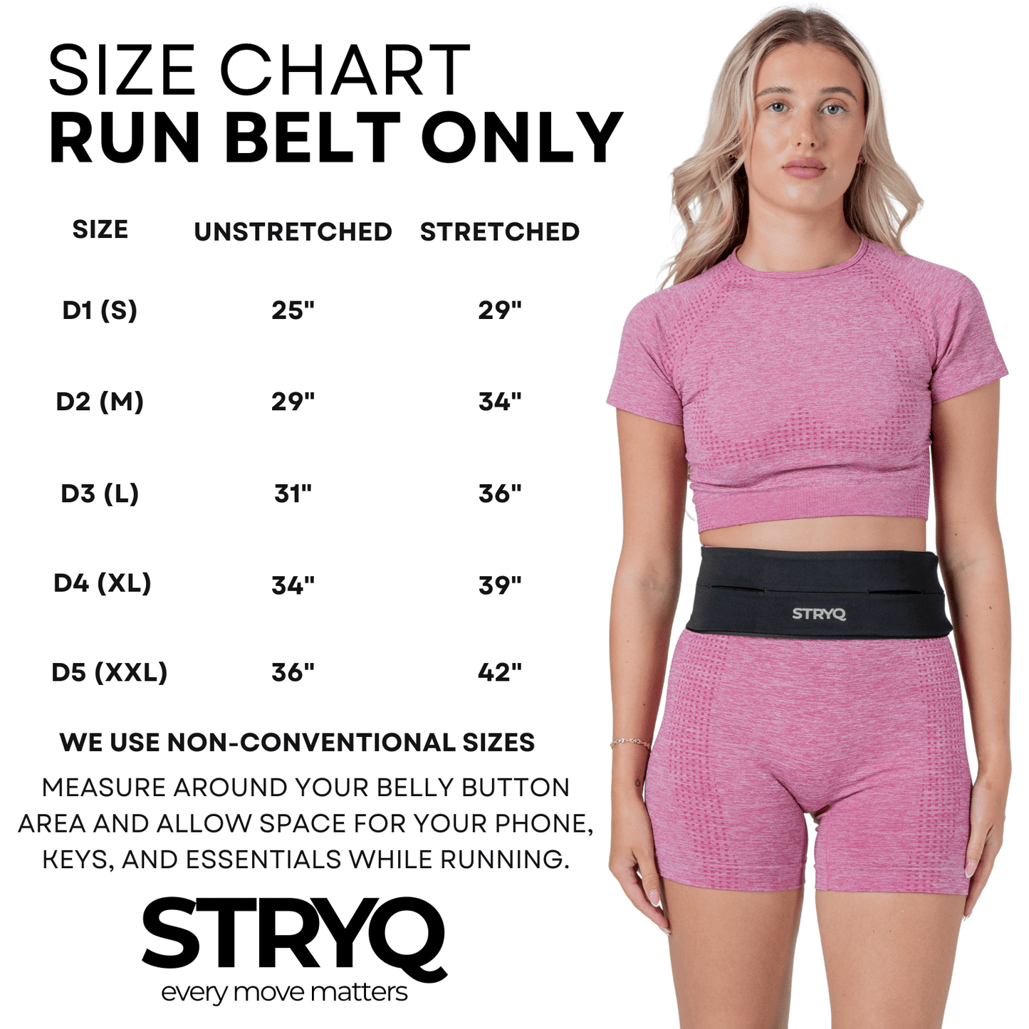 STRYQ run belt size chart