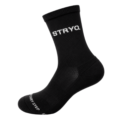 STRYQ black running socks with arch support and cushioning