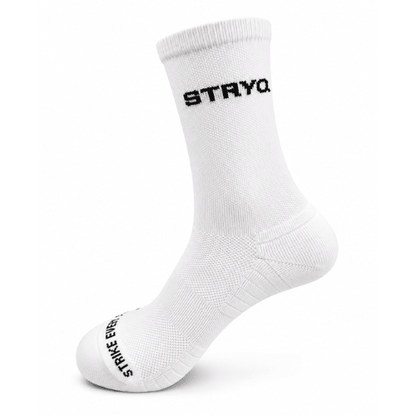 STRYQ white running socks with arch support and cushioning